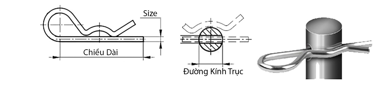 Bản vẽ kỹ thuật Chốt R Thép Mạ Kẽm D1.6x27mm