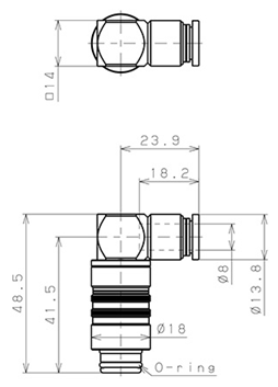 Bản vẽ kỹ thuật Thân Đầu Nối Nhanh Ống Dẫn Điều Khiển Nhiệt Độ Khuôn Đúc Dạng Cong 90°, Có Van Tự Ngắt Pisco ASL10-8P