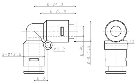 Bản vẽ kỹ thuật Đầu Nối Nhanh Khí Nén Cong 90° Pisco APV6
