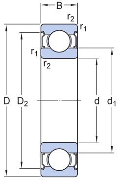 Bản vẽ kỹ thuật Vòng Bi Cầu Rãnh Sâu SKF 61900-2Z (10x22x6) Nắp Chắn Thép (Hai Bên)