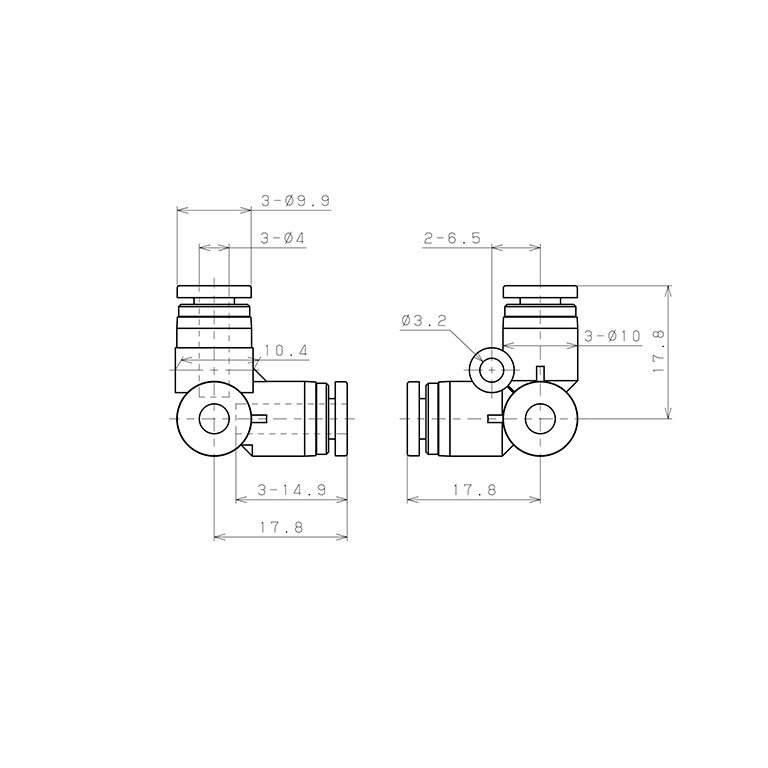 Bản vẽ kỹ thuật Đầu Nối Nhanh Khí Nén Chạc Ba 90° Pisco SPVU4