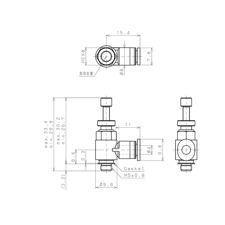 Bản vẽ kỹ thuật Van Tiết Lưu Khí Nén Lưu Lượng Thấp Pisco JSC4-M5BLW-C