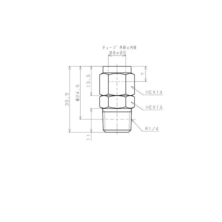 Bản vẽ kỹ thuật Đầu Ngạnh Nối Ống Có Đai Ốc Xiết Dạng Thẳng Thân Lục Giác Ren Ngoài Pisco NSC0850-02