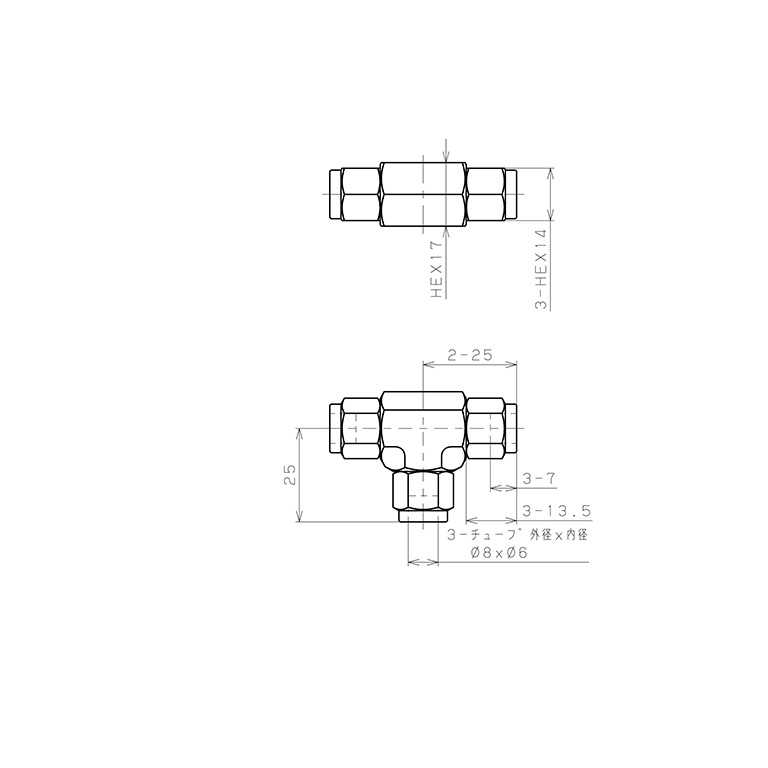 Bản vẽ kỹ thuật Đầu Ngạnh Nối Ống Có Đai Ốc Xiết Dạng Chữ T Pisco NSE0860