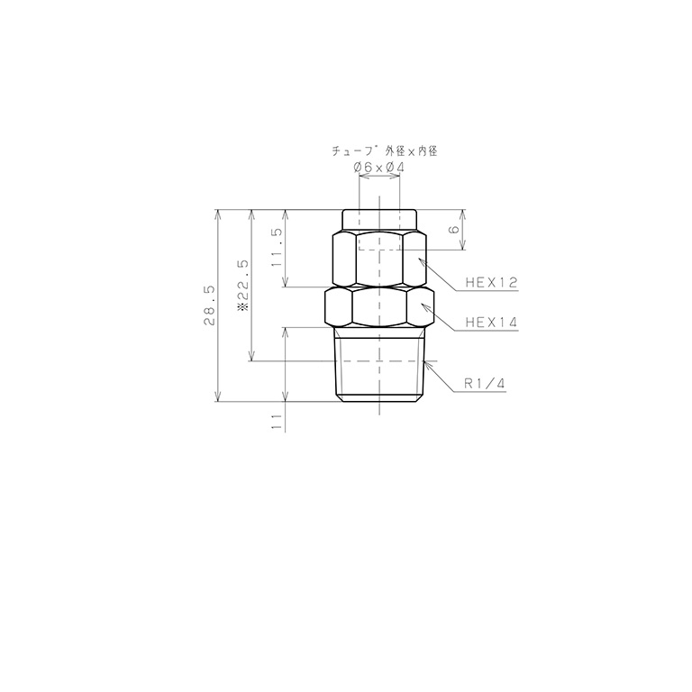 Bản vẽ kỹ thuật Đầu Ngạnh Nối Ống Có Đai Ốc Xiết Dạng Thẳng Thân Lục Giác Ren Ngoài Pisco NSC0640-02-TP