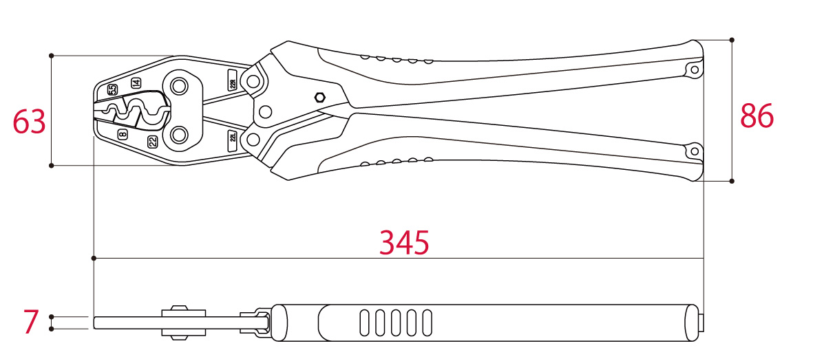 Bản vẽ kỹ thuật Kìm Bấm Cos 345mm Tsunoda TP-22