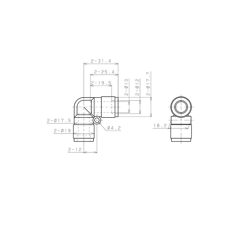 Bản vẽ kỹ thuật Đầu Nối Nhanh Khí Nén Cong 90° Pisco PV10V-0