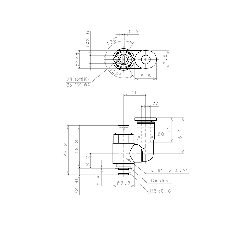 Bản vẽ kỹ thuật Van Tiết Lưu Khí Nén Đầu Vít Dẹp Pisco JSDS4-M5BW