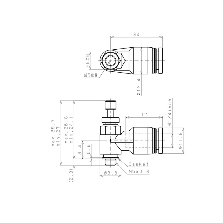 Bản vẽ kỹ thuật Van Tiết Lưu Khí Nén Pisco JSC1/4-M5B