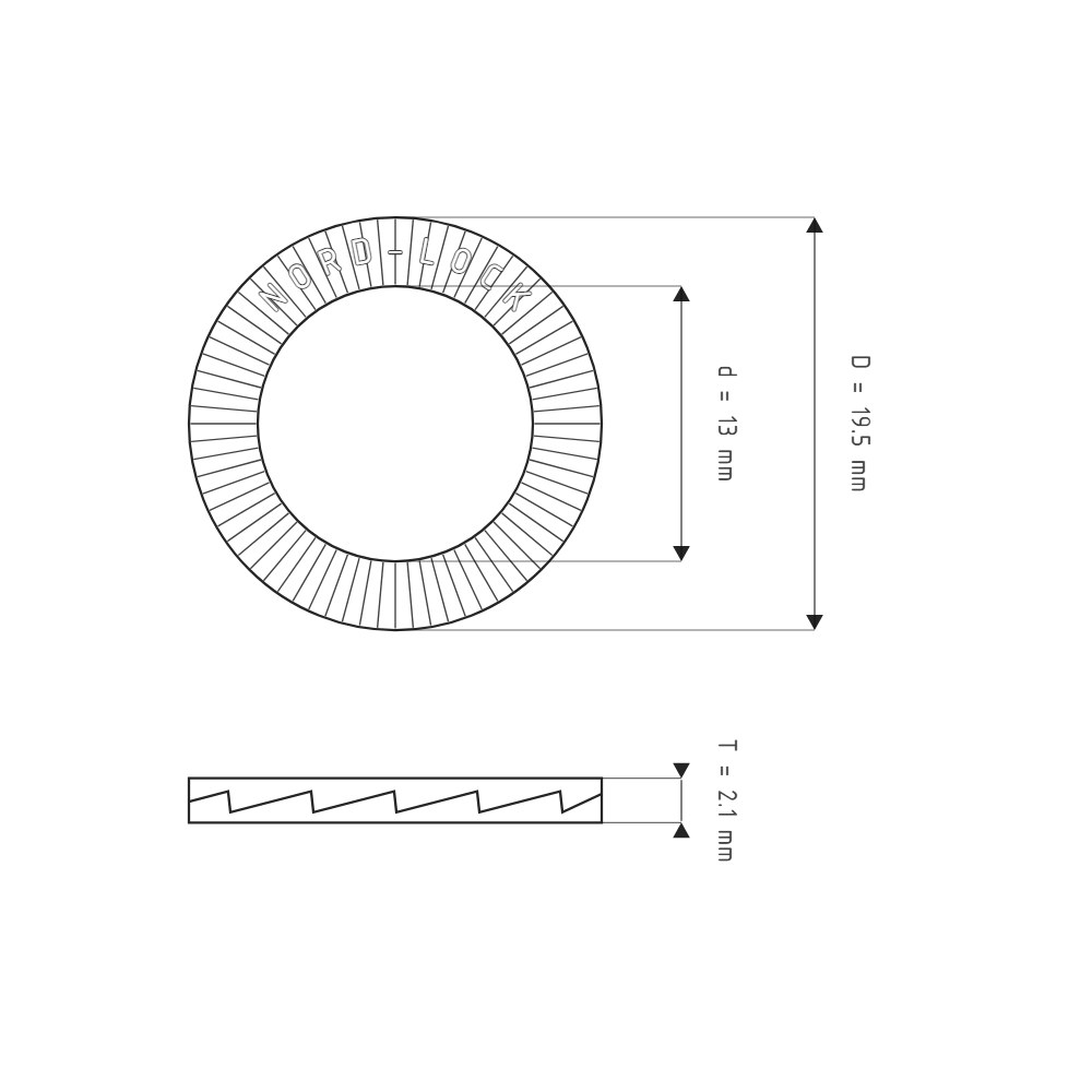 Bản vẽ kỹ thuật Lông Đền Nord-Lock Inox 316 M12