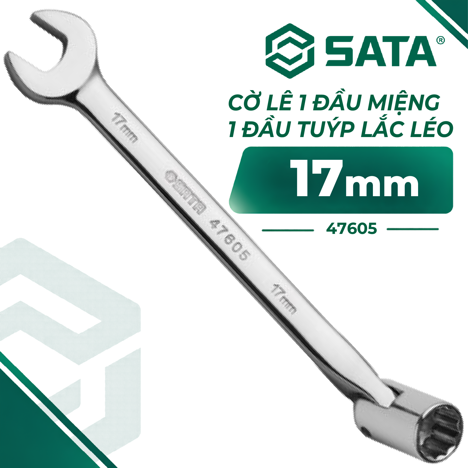 Cờ Lê 1 Đầu Miệng 1 Đầu Tuýp Lắc Léo 17 mm SATA 47605