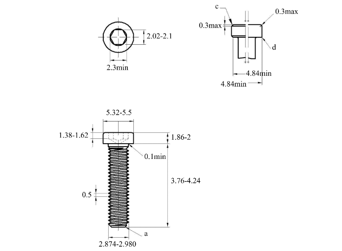 Bản vẽ kỹ thuật Lục Giác Trụ Đầu Thấp Inox 304 DIN7984 M3x5