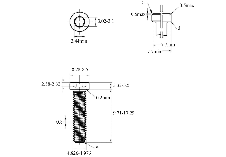 Bản vẽ kỹ thuật Lục Giác Trụ Đầu Thấp Thép Đen 12.9 DIN7984 M5x10