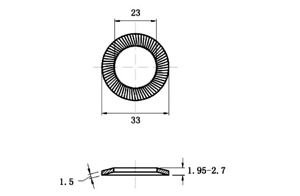 Bản vẽ kỹ thuật Lông Đền Răng Thép Đen 65Mn DIN9250 M22