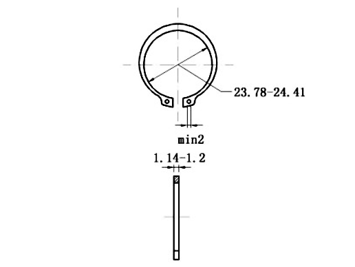 Bản vẽ kỹ thuật Phe Gài Trục Thép 65Mn DIN471 D26x1.2