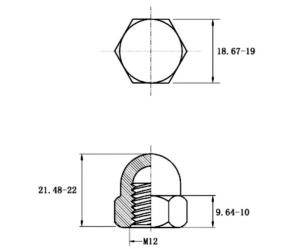 Bản vẽ kỹ thuật Tán Bầu Inox 316 DIN1587 M12