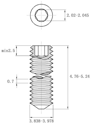 Bản vẽ kỹ thuật Vít Trí Đuôi Nhọn Thép Đen 10.9 DIN914 M4x5