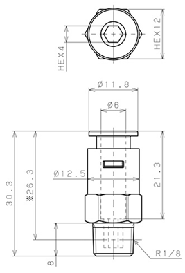 Bản vẽ kỹ thuật Đầu Nối Nhanh Khí Nén Dạng Thẳng Thân Lục Giác Ren Ngoài Pisco APC6-01-C
