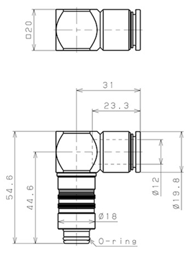 Bản vẽ kỹ thuật Thân Đầu Nối Nhanh Ống Dẫn Điều Khiển Nhiệt Độ Khuôn Đúc Dạng Cong 90°, Có Van Tự Ngắt Pisco ASL10-12P