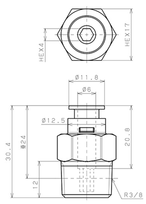 Bản vẽ kỹ thuật Đầu Nối Nhanh Khí Nén Dạng Thẳng Thân Lục Giác Ren Ngoài Pisco APC6-03-C