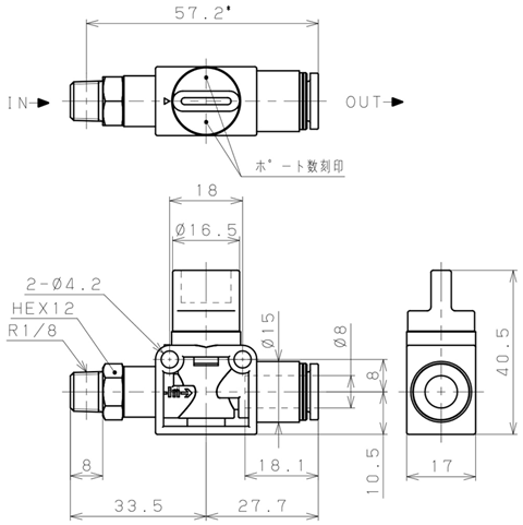 Bản vẽ kỹ thuật Van Tay Khí Nén Pisco HV01-8-2