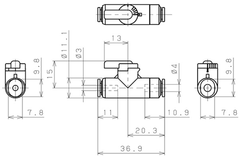 Bản vẽ kỹ thuật Van Bi Khí Nén, Loại Mini Pisco BVG4-3