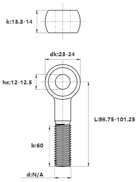 Bản vẽ kỹ thuật Bulong Mắt Inox 304 M14x100 (Lửng)