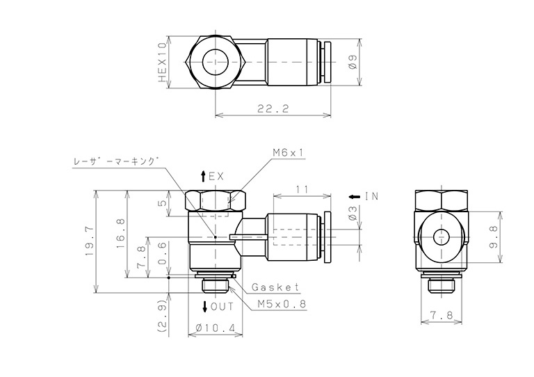 Bản vẽ kỹ thuật Van Xả Nhanh Khí Nén Pisco EQH-3M5M6