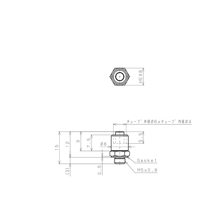 Bản vẽ kỹ thuật Đầu Ngạnh Nối Ống Có Đai Ốc Xiết Dạng Thẳng Thân Lục Giác Ren Ngoài Pisco LCN-0640-M5
