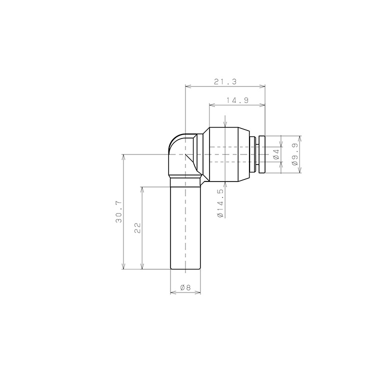 Bản vẽ kỹ thuật Đầu Nối Nhanh Khí Nén Giữa Ống Khí Và Fitting Dạng Nối Giảm Cong 90° Pisco SPLGJ8-4-UC