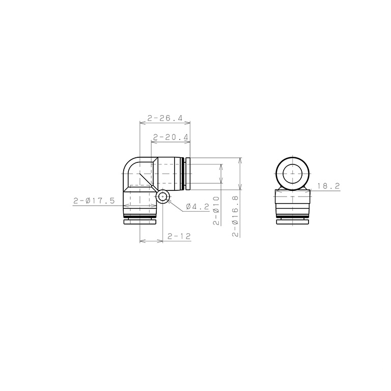 Bản vẽ kỹ thuật Đầu Nối Nhanh Khí Nén Cong 90° Pisco PPV10-UC