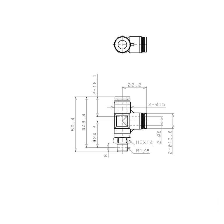 Bản vẽ kỹ thuật Đầu Nối Nhanh Khí Nén Dạng Chữ T Ren Ngoài Pisco PPD8-01SUS-S-C