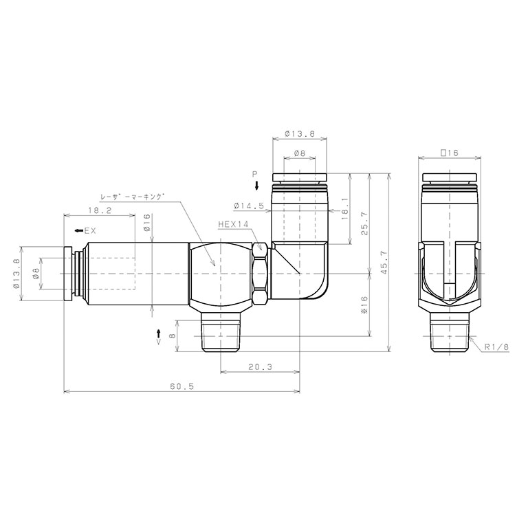 Bản vẽ kỹ thuật Bộ Tạo Chân Không Dòng VM - VC (-S3 Spec.) Pisco VCH10-018LJ-S3