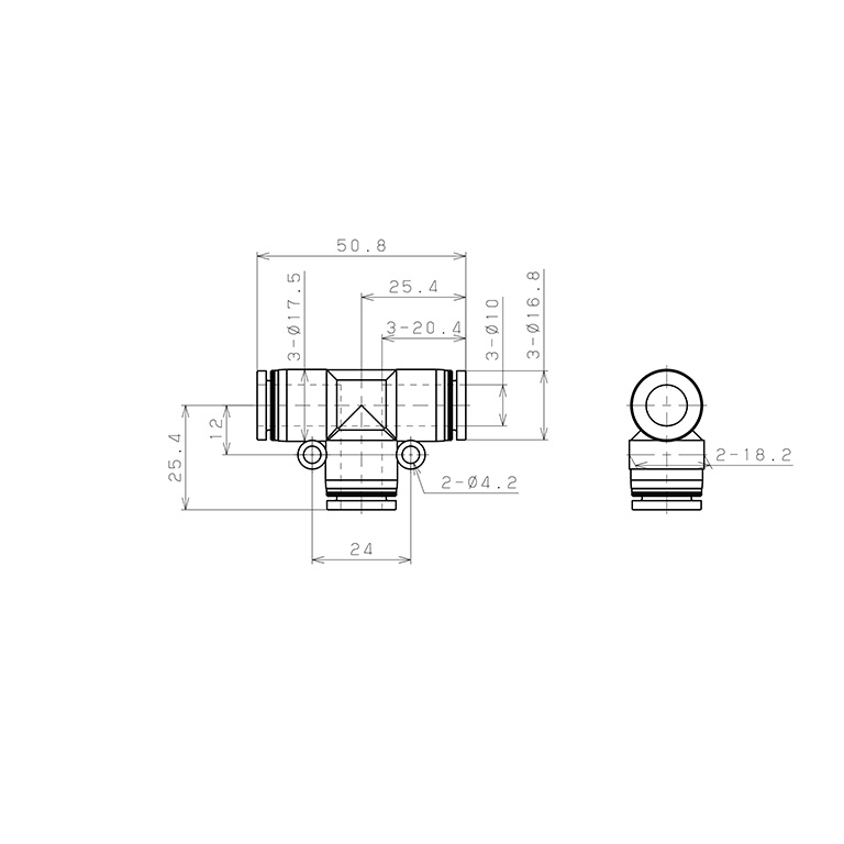 Bản vẽ kỹ thuật Đầu Nối Nhanh Khí Nén Chữ T Pisco PPE10-C