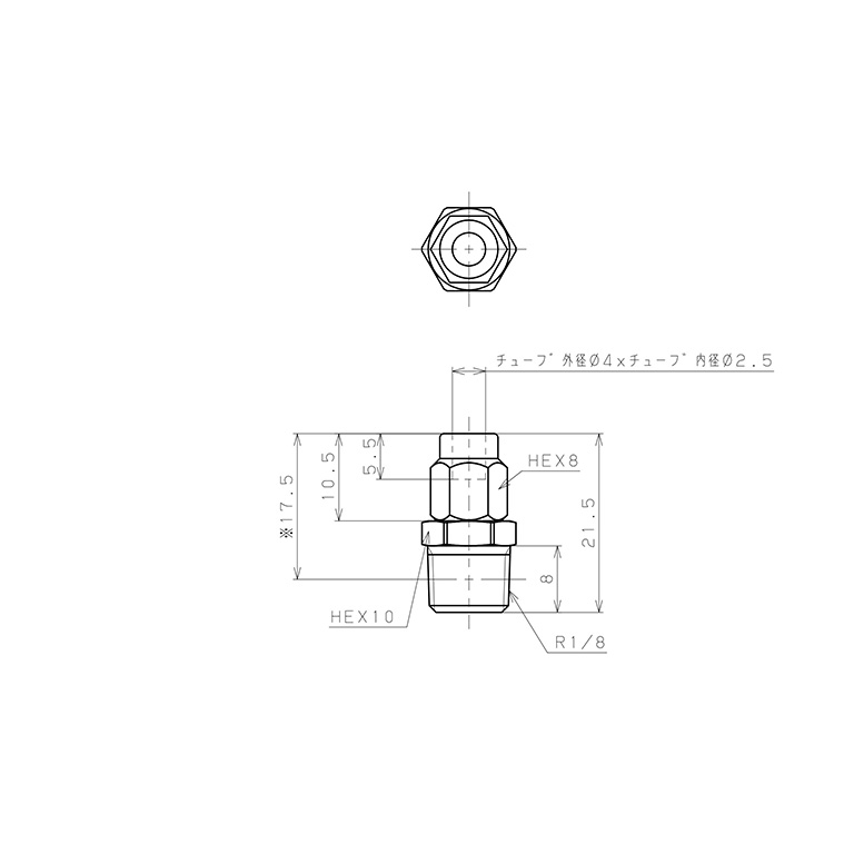 Bản vẽ kỹ thuật Đầu Ngạnh Nối Ống Có Đai Ốc Xiết Dạng Thẳng Thân Lục Giác Ren Ngoài Pisco NKC0425-01