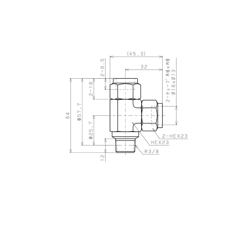 Bản vẽ kỹ thuật Đầu Ngạnh Nối Ống Có Đai Ốc Xiết Dạng Chữ T Ren Ngoài Pisco NSD1613-03