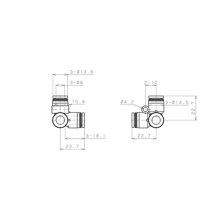 Bản vẽ kỹ thuật Đầu Nối Nhanh Khí Nén Chạc Ba 90° Pisco PVU8SUS