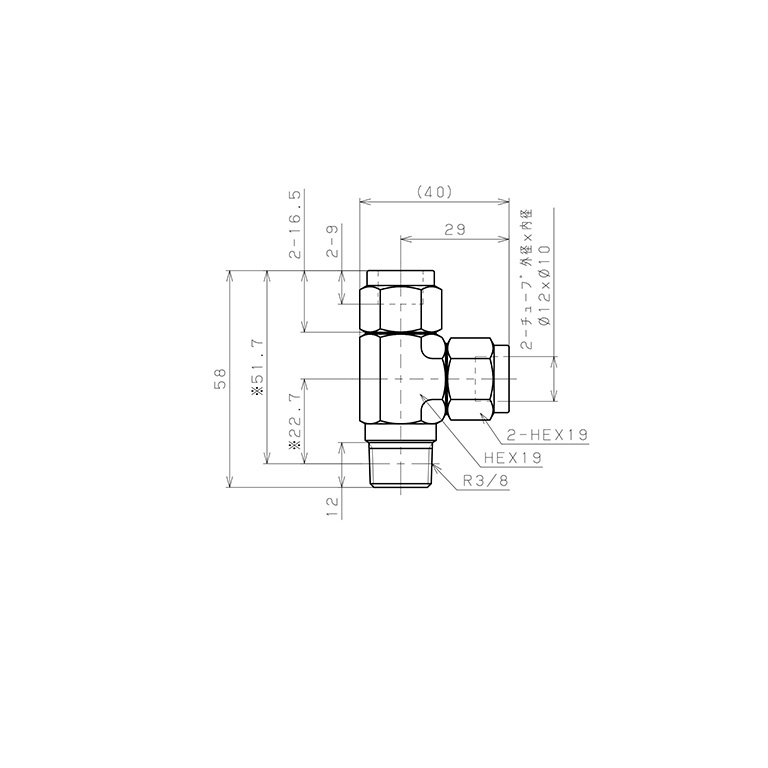 Bản vẽ kỹ thuật Đầu Ngạnh Nối Ống Có Đai Ốc Xiết Dạng Chữ T Ren Ngoài Pisco NSD1210-03-TP