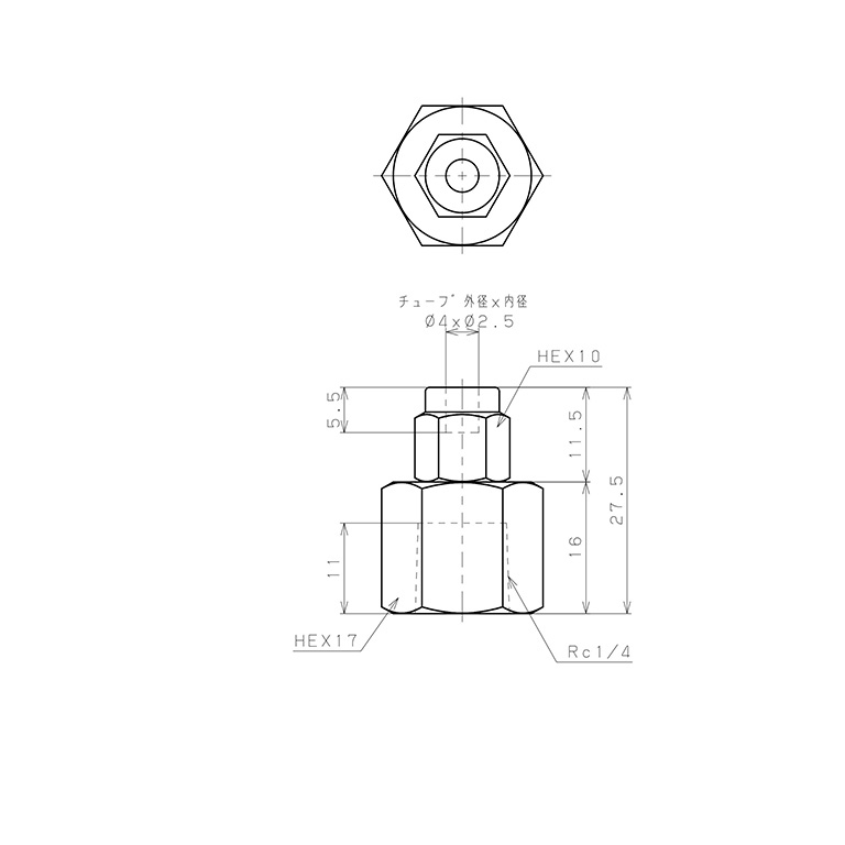 Bản vẽ kỹ thuật Đầu Ngạnh Nối Ống Có Đai Ốc Xiết Dạng Thẳng Thân Lục Giác Ren Trong Pisco NSCF0425-02
