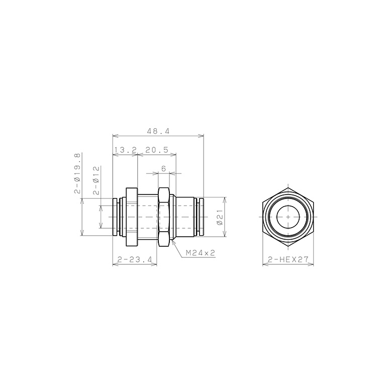 Bản vẽ kỹ thuật Đầu Nối Nhanh Khí Nén Dạng Thẳng Ren Ngoài Lắp Kẹp Vách Pisco SPPMP12