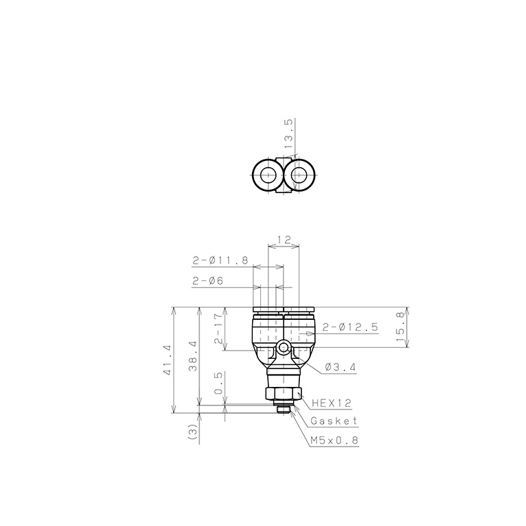 Bản vẽ kỹ thuật Đầu Nối Nhanh Khí Nén Dạng Chữ Y Ren Ngoài Pisco SPPX6-M5SP