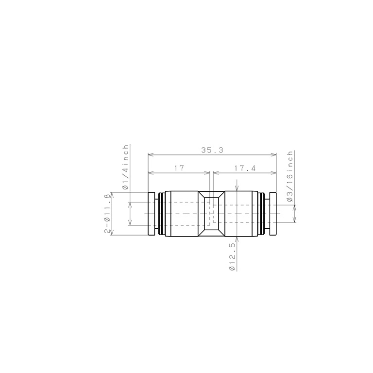 Bản vẽ kỹ thuật Đầu Nối Nhanh Khí Nén Dạng Nối Giẩm Pisco PG1/4-3/16-C
