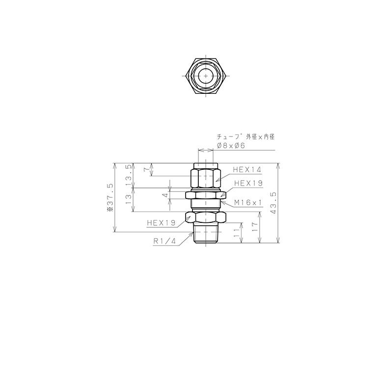 Bản vẽ kỹ thuật Đầu Ngạnh Nối Ống Có Đai Ốc Xiết Dạng Lắp Vách Ren Ngoài Pisco NSMC0860-02-TP