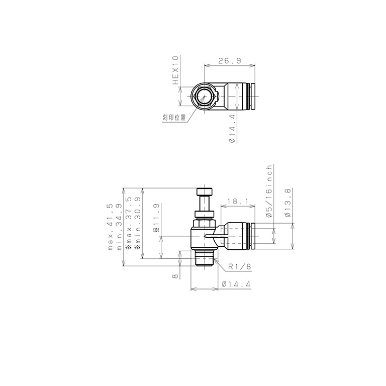 Bản vẽ kỹ thuật Van Tiết Lưu Khí Nén Pisco JSC5/16-01B