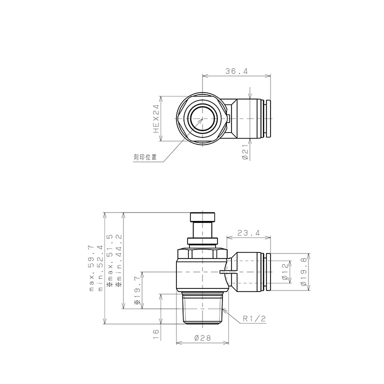 Bản vẽ kỹ thuật Van Tiết Lưu Khí Nén Inox 303 Pisco SJSC12-04A