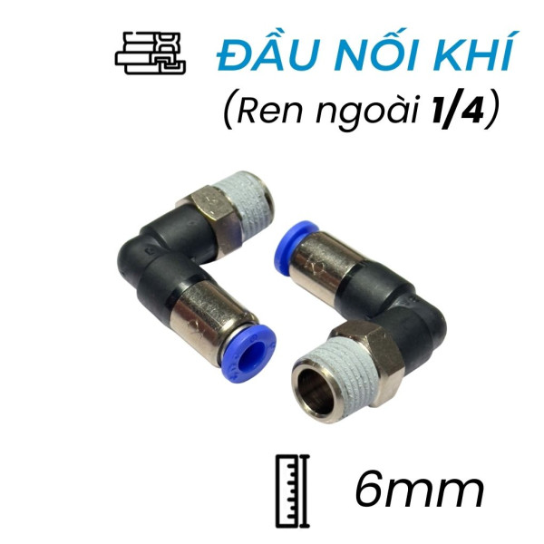 Đầu Nối Nhanh Khí Nén Cong Tự Ngắt Ø6mm - Ren Ngoài 1/4" CDC SPL 0602 (Màu Đen)