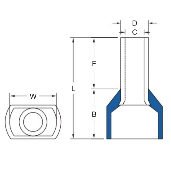 Bản vẽ kỹ thuật Cosse Pin Đôi Có Nhựa 0.5mm Màu Trắng KST TE0512-WHITE