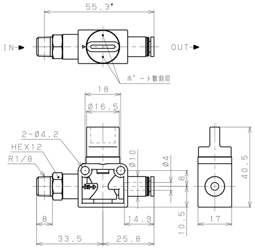 Bản vẽ kỹ thuật Van Tay Khí Nén Pisco HV01-4-2W