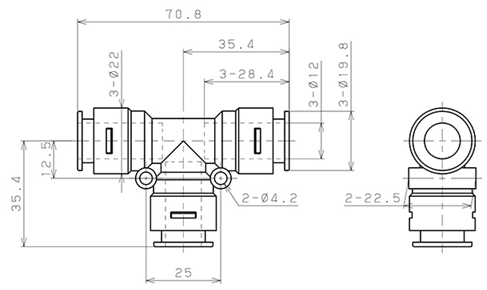 Bản vẽ kỹ thuật Đầu Nối Nhanh Khí Nén Chữ T Pisco APE12-N