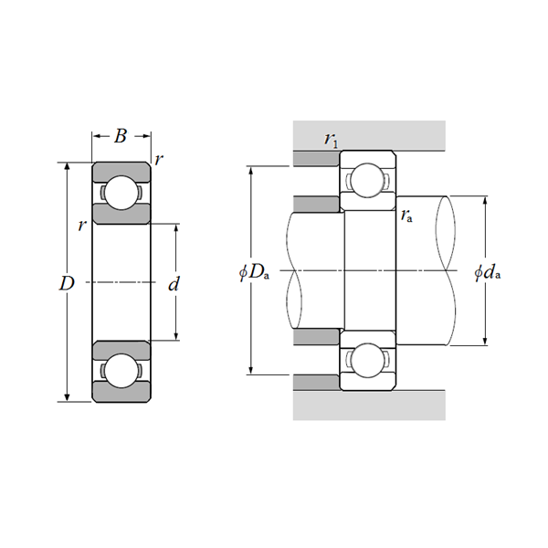 Bản vẽ kỹ thuật Vòng Bi Cầu Rãnh Sâu 1 Dãy 25x52x15 mm NTN TMB205Z/56CS15-2#01